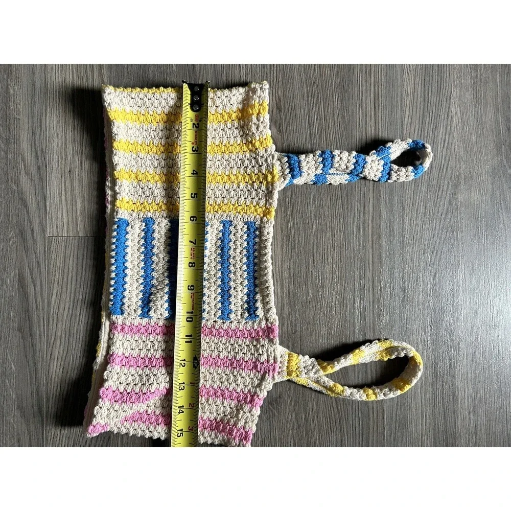 Zara Multi Color Crochet Striped Knit Crop Top Medium Tank 100% Cotton Summer - Picture 6 of 7